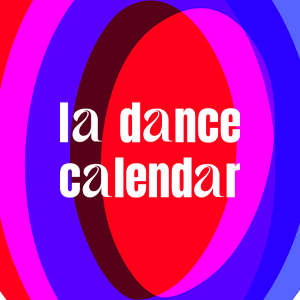 Large logo image featuring three overlapping red, magenta, and blue rings in a layered, 3D style. The center of the image says "LA Dance Calendar"